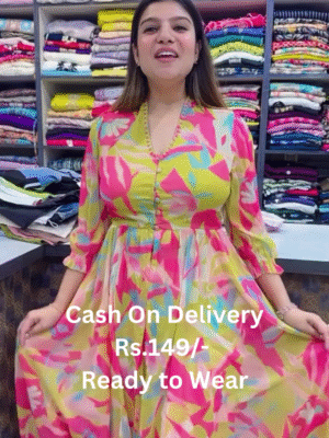 Multi Color Chinon Silk Digital Printed Gown Dress
