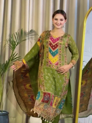 💚 Mehendi Green Anarkali Set with Heavy Thread & Sequin Work – A Regal Affair 💚