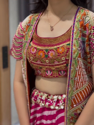 🌈 Multicolor Rayon Embroidered Stitched Lehenga Kotti Set – Graceful & Festive Ethnic Ensemble 🌈