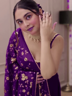 heavy purple anarkali set with embroidered dupatta