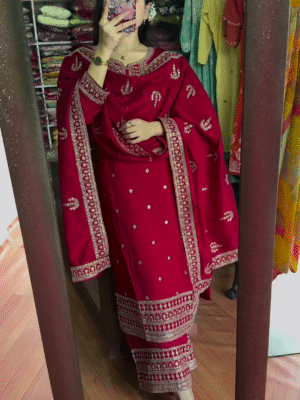 maroon colour heavy handwork kurta set with dupatta