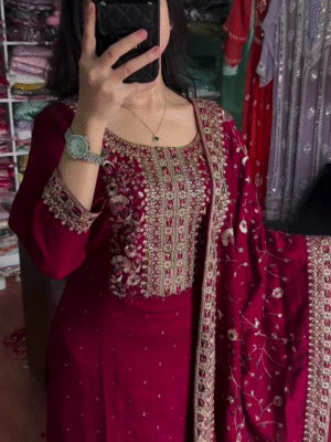 Multicolor silk heavy handwork kurta set with dupatta