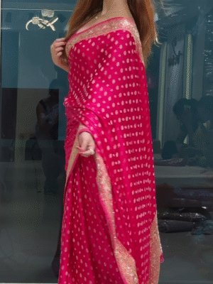 Rani Pink Zari & Sequins Work Raw Silk Saree