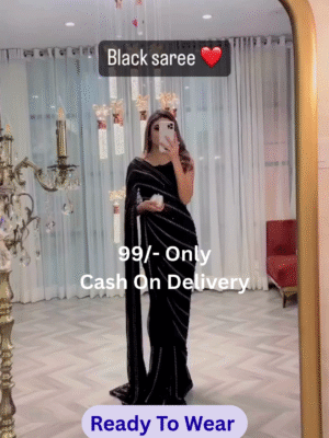 🌟 Embroidered Sequins Black Georgette Saree – Luxe Party & Wedding Wear