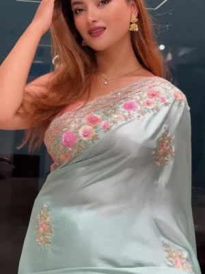Butter Sky Blue Heavy Hand Embroidered Ready To Wear Saree
