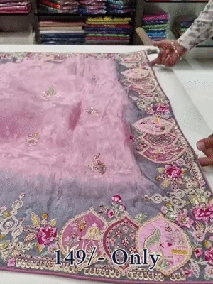 Elegant Organza Saree With Sequin Embroidery And Designer Blouse