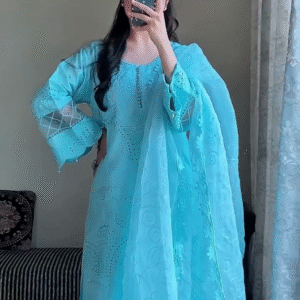 Drape Yourself In Luminous Elegance! This Sky Blue Embroidered Gharara Set