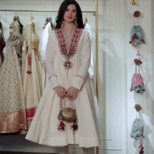 Pearl Radiance – White Embroidered Anarkali Premium Suit Set | Graceful Comfort Fit Elegance