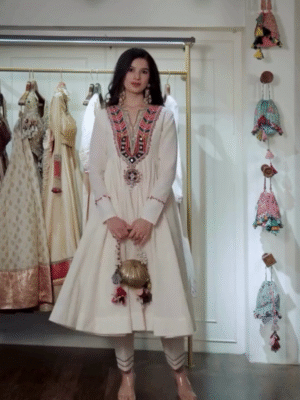 Pearl Radiance – White Embroidered Anarkali Premium Suit Set | Graceful Comfort Fit Elegance