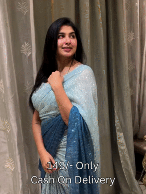 Ocean Glimmer – Sea Green Sequins Georgette Saree | Light As Air, Bright As Stars