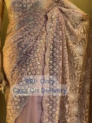 Peach Net Designer Saree With Embroidered Sleeveless Blouse – Elegant Party Wear