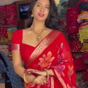 Fancy Latest Red Georgette Sequin Saree – Glamorous Party & Occasion Wear