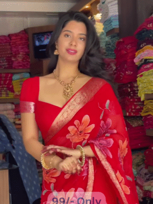 Fancy Latest Red Georgette Sequin Saree – Glamorous Party & Occasion Wear