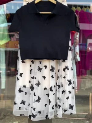 🖤 Stylish Girls’ Party Dress – Butterfly Print