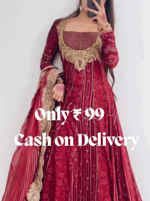 👑 Elegant Deep Red Embellished Wedding Dress Frock 👑