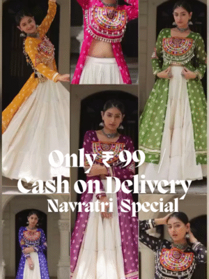 🌸 Navratri Special 🌸 Heavy Mirror Work Kurti ✨ with Flared Lehenga 💃