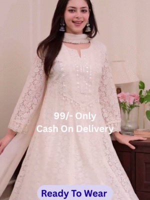 Festive Special Ivory Schiffli Anarkali Suit Set – Timeless Grace For Every Celebration