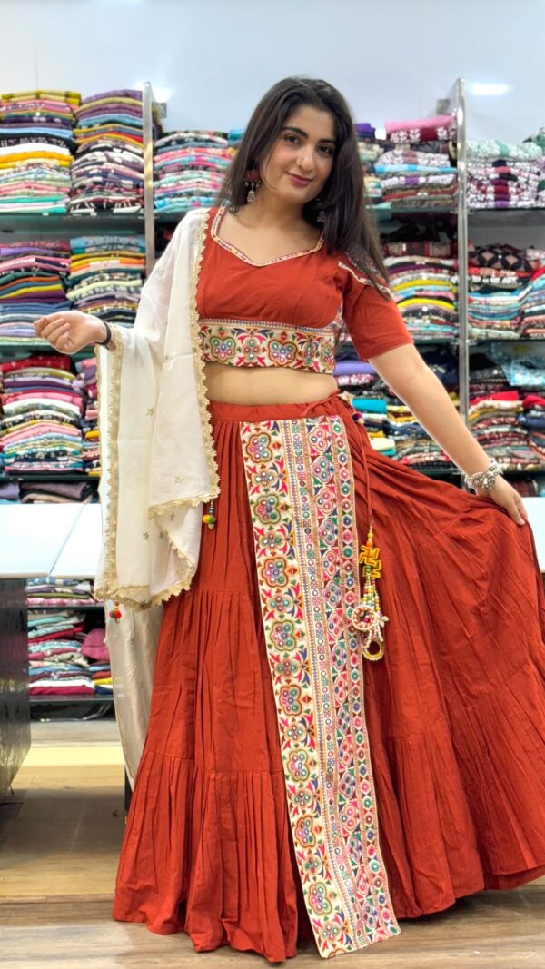 Rust-Orange Mirror Work Chanya Choli