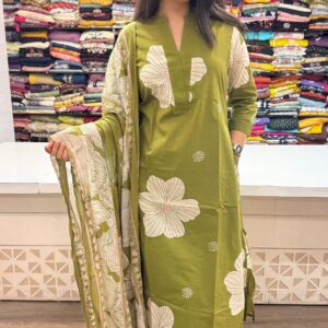 Evergreen Olive Green Floral Set