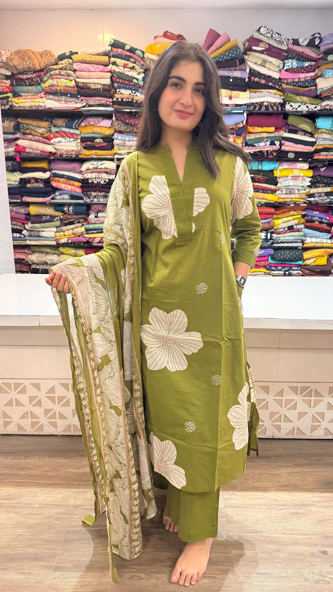Evergreen Olive Green Floral Set