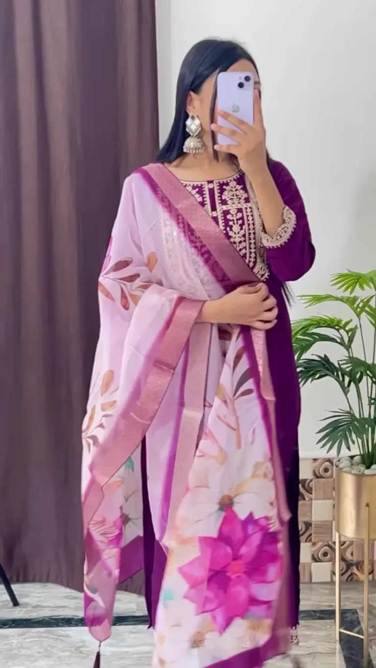 Handwork Kurti with Pant & Fancy Organza Dupatta
