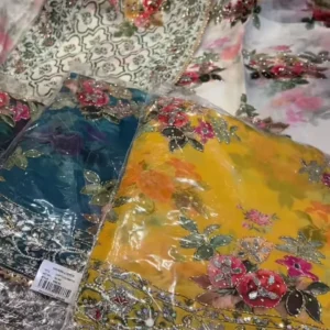Floral Print Organza Saree With Embroidery