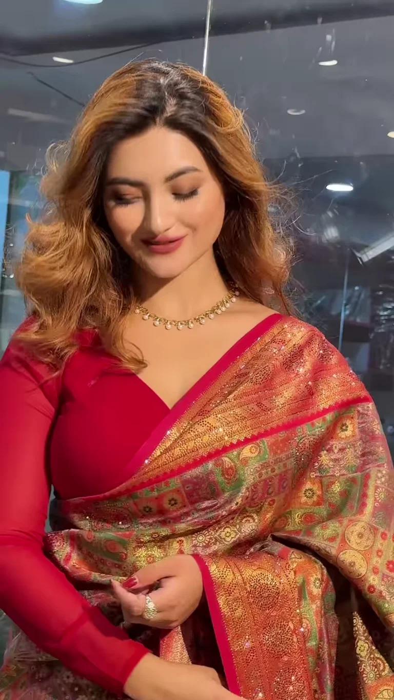 Elegant Floral Printed Zari Pashmina Saree for Timeless Indian Elegance