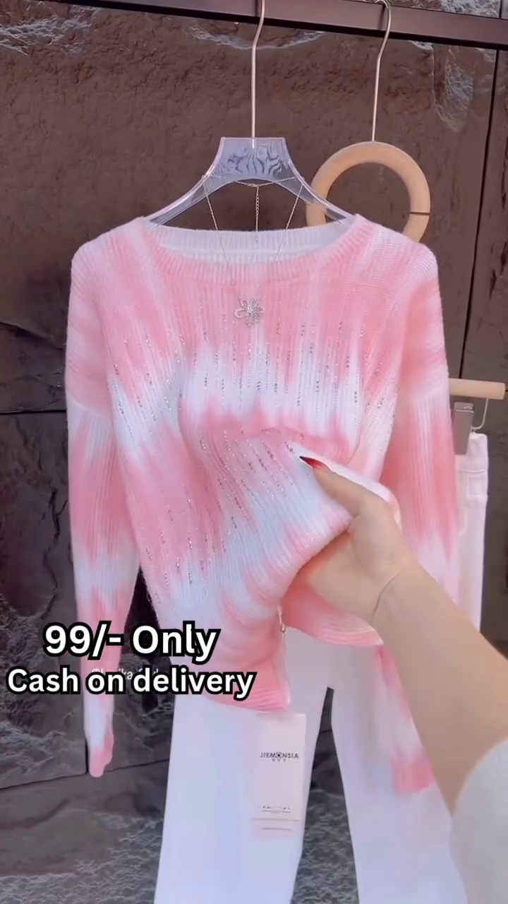 Pink & White Gradient Embellished Sweater | Cozy Glam Look with Soft Knit Comfort & Winter Shine β¨π