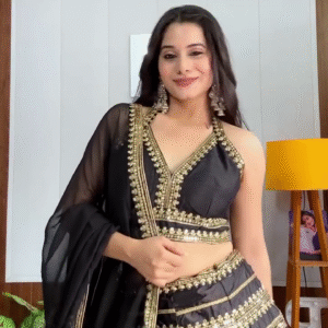 🖤 Pretty Soft Net Sequin Zari Embroidery Work Black Lehenga – Shine Like Royalty ✨