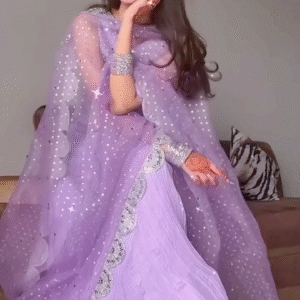 Elegant Russian Silk Ombre Dhaka Outfit with Flared Skirt and Chiffon Dupatta | Shop Festive Fashion
