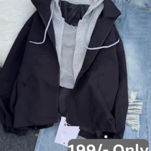 🖤 Urban Edge Combo: Black & Gray Hooded Jacket with Distressed Blue Jeans 👖