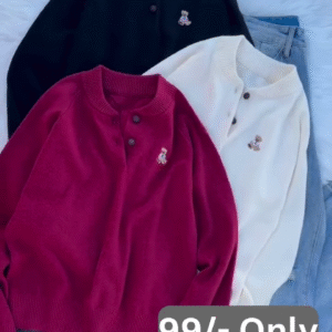 💖 Cozy Chic Trio: Set of 3 Elegant Women’s Cardigans (Black | Maroon | Off-White) 🧥