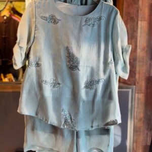 ✨ Elegant Pastel Blue Embroidered Co-ord Set – Chic & Comfy Style