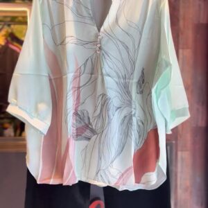 Pastel Printed Tunic with Black Wide-Leg Pants