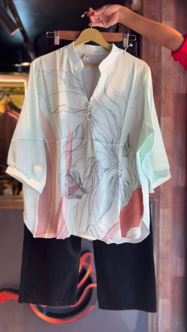 Pastel Printed Tunic with Black Wide-Leg Pants