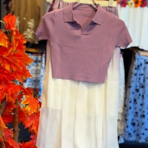 Light Purple Top with White Skirt | Elegant 2-Piece Co-ord Set