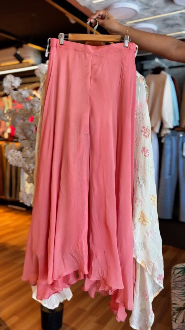 Peach Embroidered Jacket Sharara Set | Viscose Crepe & Organza