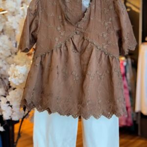 Dusty Brown Embroidered Jacket Sharara Set | Viscose Crepe & Organza