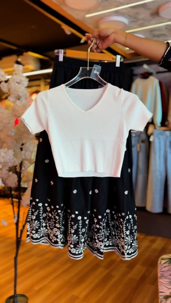 A-Line Black Skirt with White Top | Stylish 2-Piece Outfit