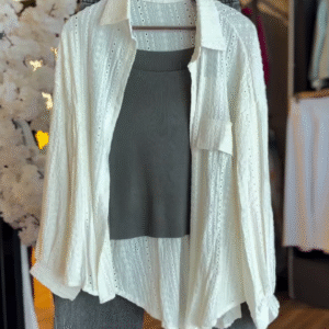 Elegant White Embroidered Shirt with Brown Pants | Chic Set π€