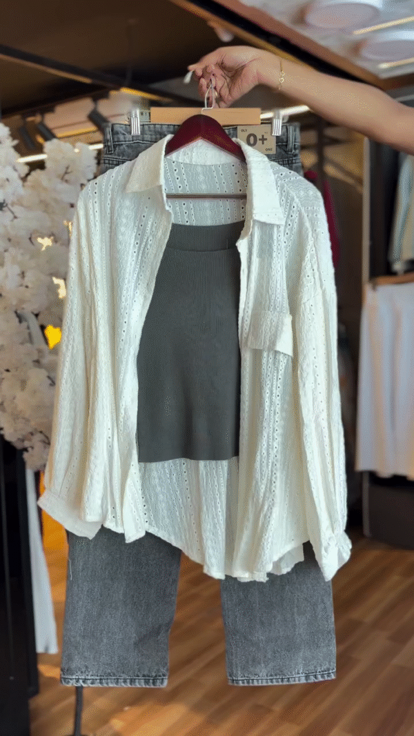 Elegant White Embroidered Shirt with Brown Pants | Chic Set 🤍