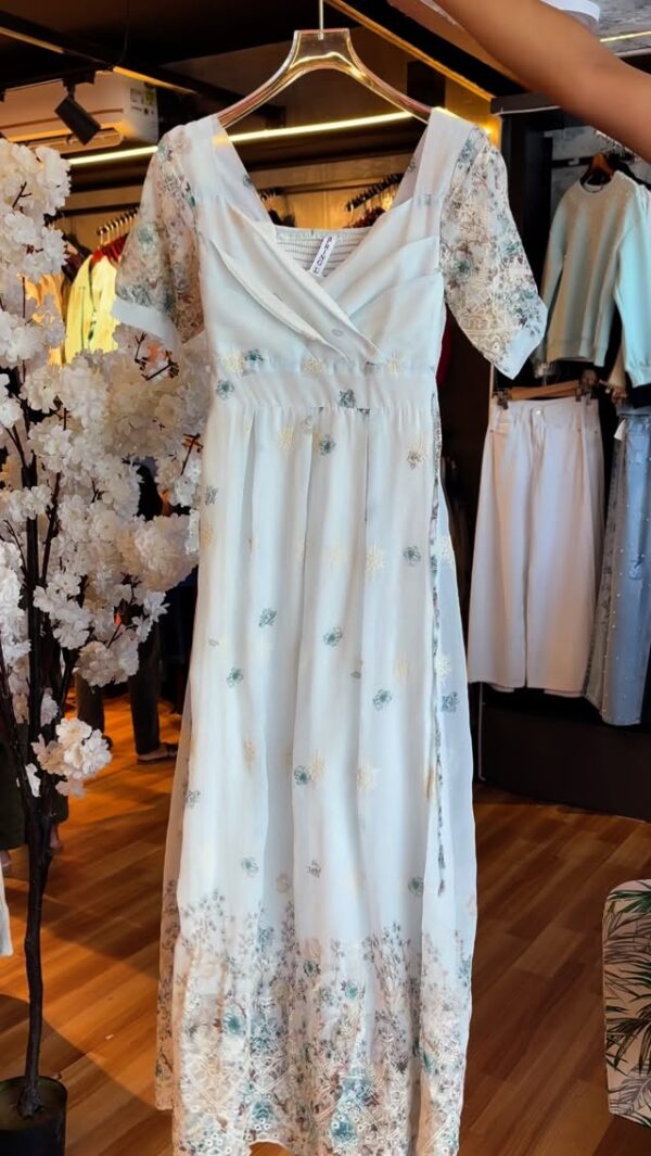 Mid-Length Floral Print Dress with Ruffle Collar & Sleeves 🌼