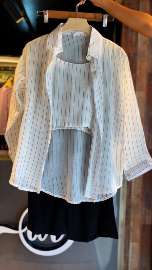 Classic White Shirt with Black Lines & Black Skirt Set 🤍✨