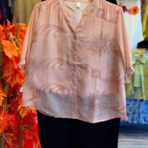 Embellished Orange Button-Down Top with Black Pants Set π€β¨