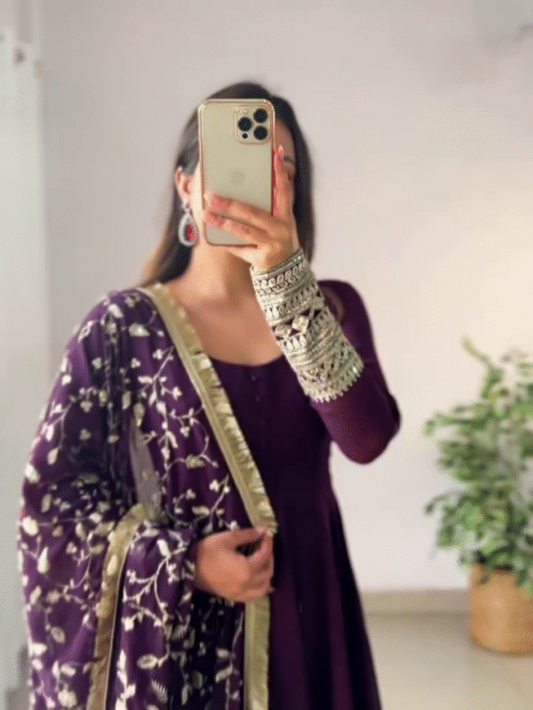 🍷 Elegant Wine Georgette Gown Set with Dupatta | Luxurious & Chic Party Wear 🍷