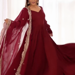 โค๏ธ Elegant Maroon Pure Chanderi Silk Anarkali Suit | 3-Piece Set with Dupatta & Bottom โค๏ธ