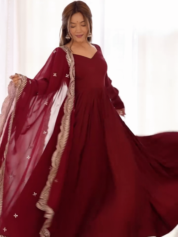 ❤️ Elegant Maroon Pure Chanderi Silk Anarkali Suit | 3-Piece Set with Dupatta & Bottom ❤️