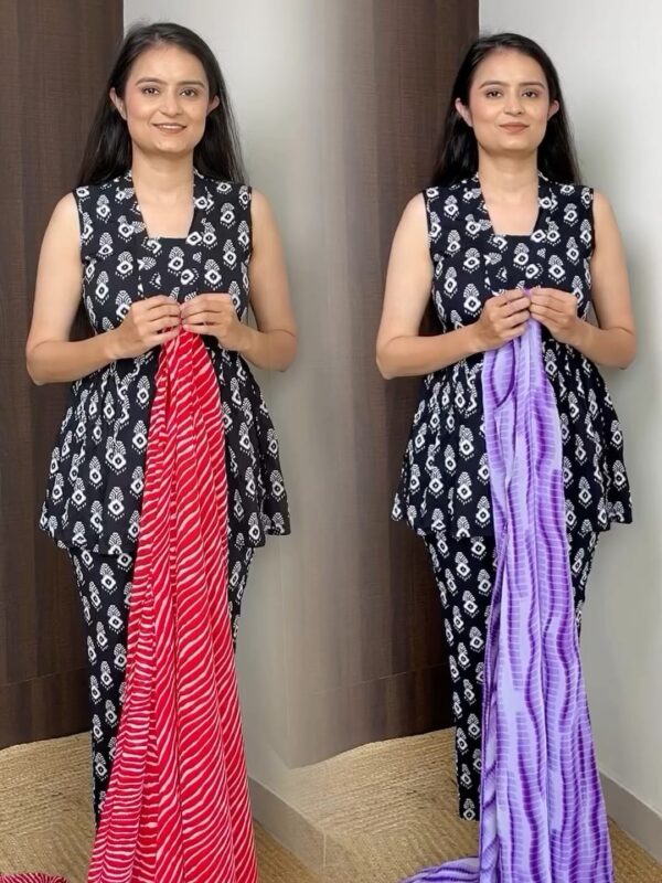 🌸 Ready-to-Wear Bollywood Style Georgette Gown Saree | Digital Print with 2-Meter Ruffle Flair 🌸