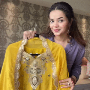 Womenβs Yellow Chinon Embroidered Kurta Palazzo Set | Full Sleeve Top, Bottom, and Dupatta Ensemble