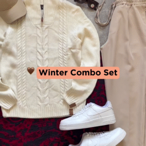 Trendy Knitted White Zipper Sweatshirt + Korean Pant & Shoes – Complete Look Under Budget